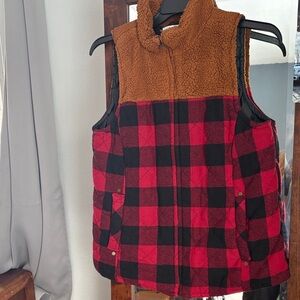 Women’s Red and Black Plaid Vest